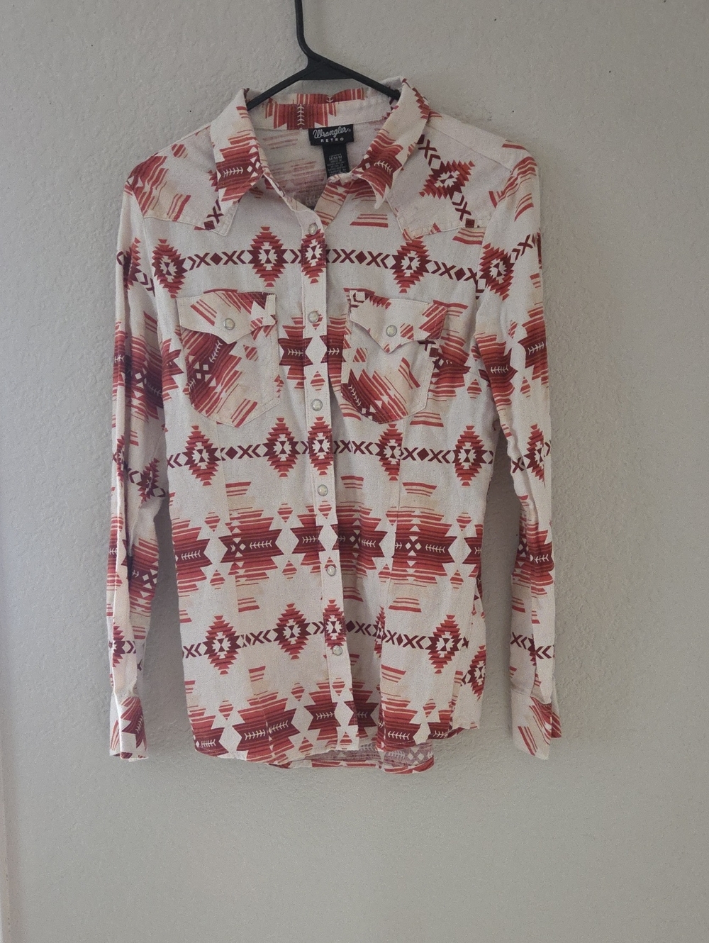 Wrangler Cream and Red Aztec Print Button-Down Shirt